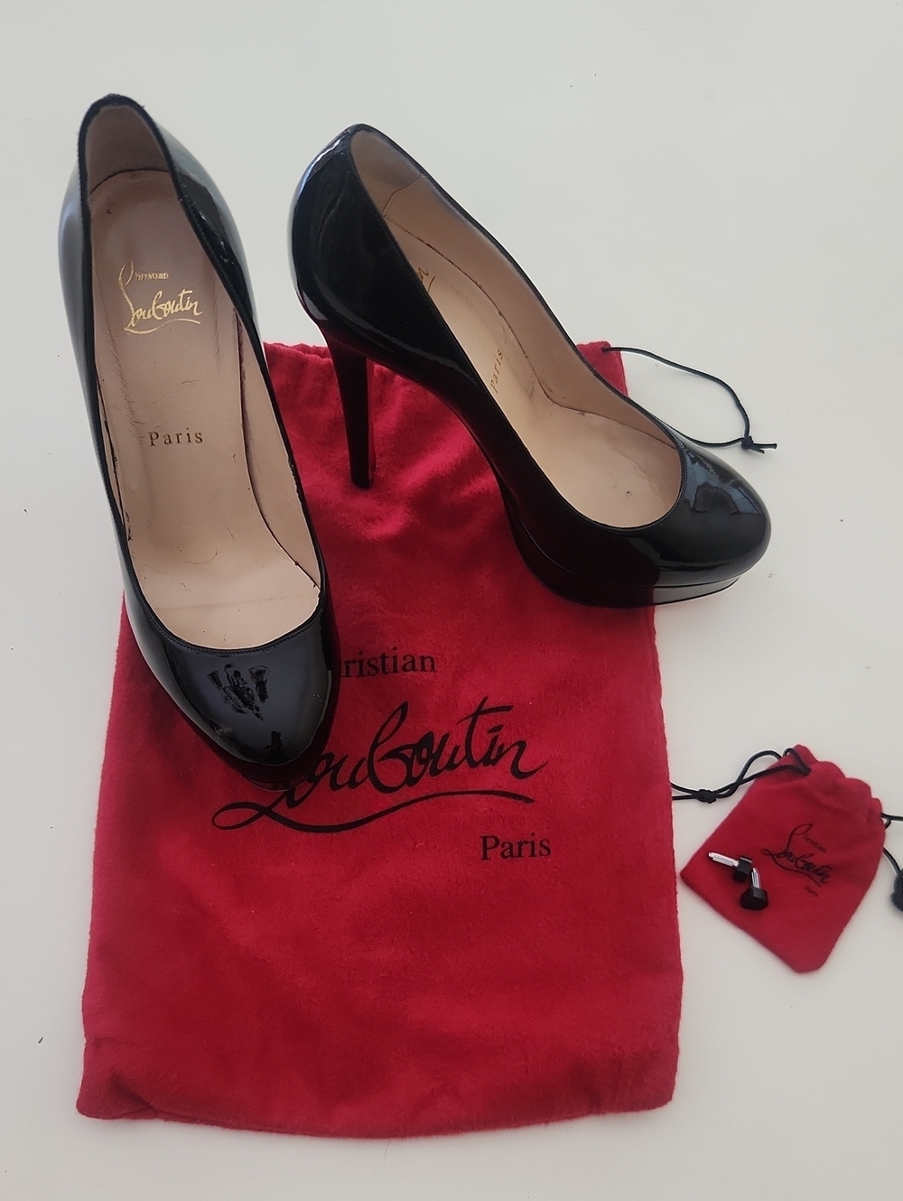 Christian Louboutin Bianca Black Patent Leather Platform Stiletto Pumps Heels